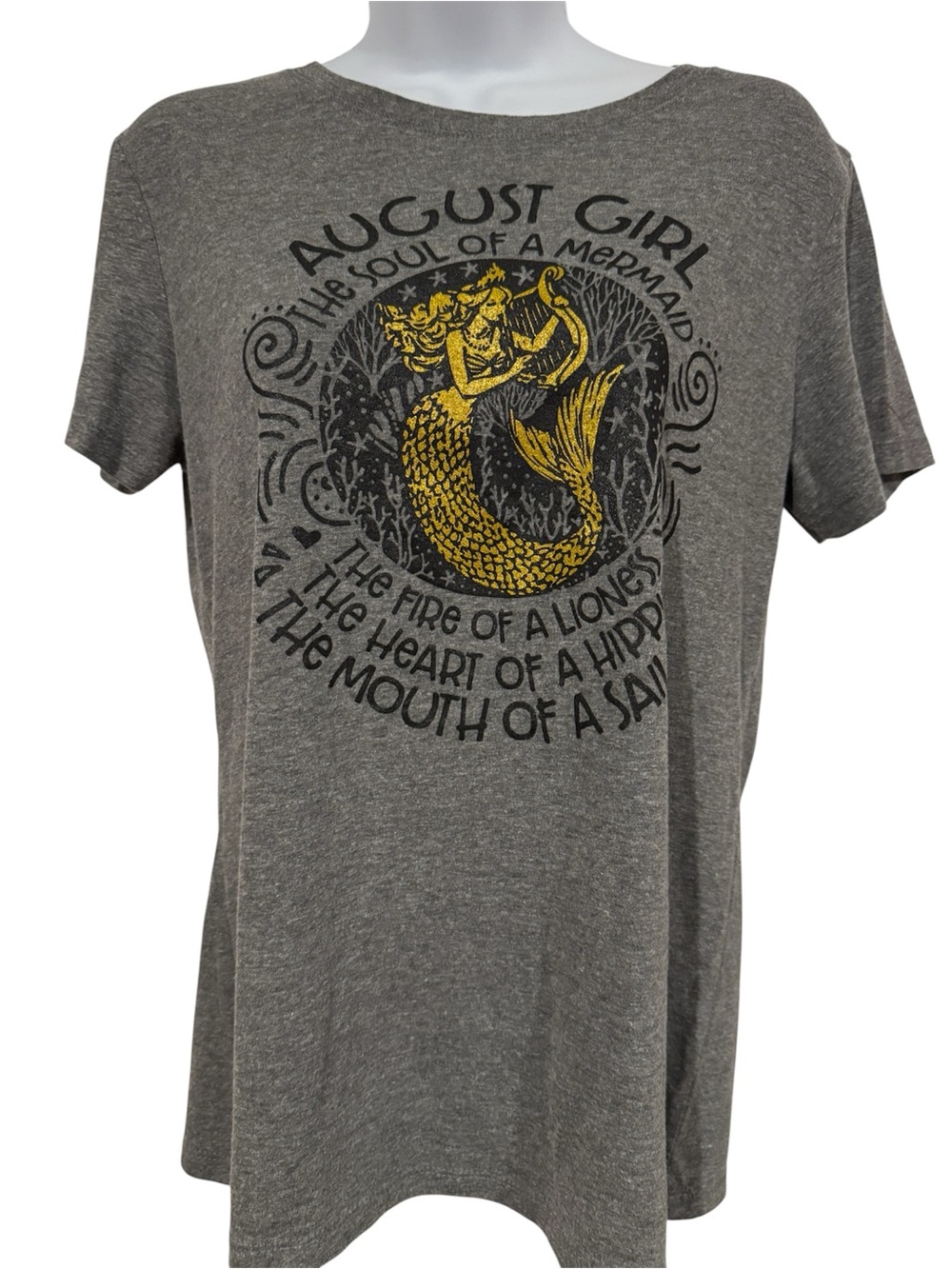 Next Level Apparel Grey Short-Sleeve Tee with Gold Mermaid Graphic
